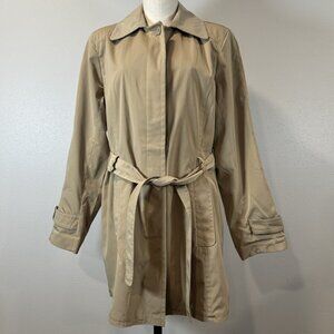 Towne Collection Womens Size L Khaki Trench Coat Belted Padded Shoulder NWT